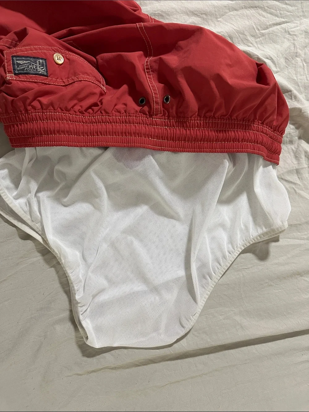 Vintage 90s Polo Ralph Lauren Swim Trunks Red Floral Waistband Shorts Mens XL